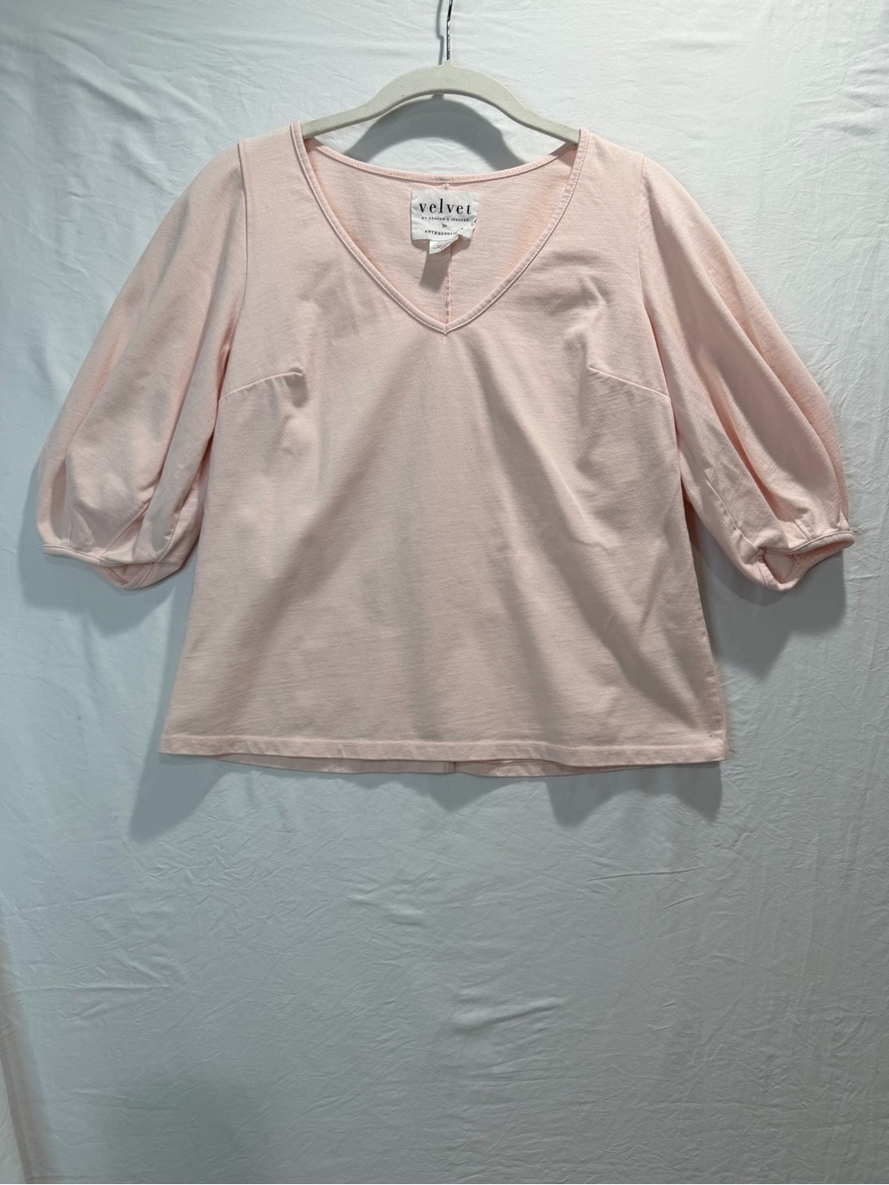 Anthropologie light pink V-neck puff sleeve tee